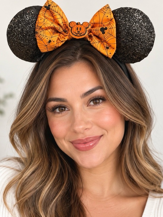 Disney Accessories - Disney Halloween Mickey Pumpkin Minnie Ears Headband Orange Black Glow in Dark